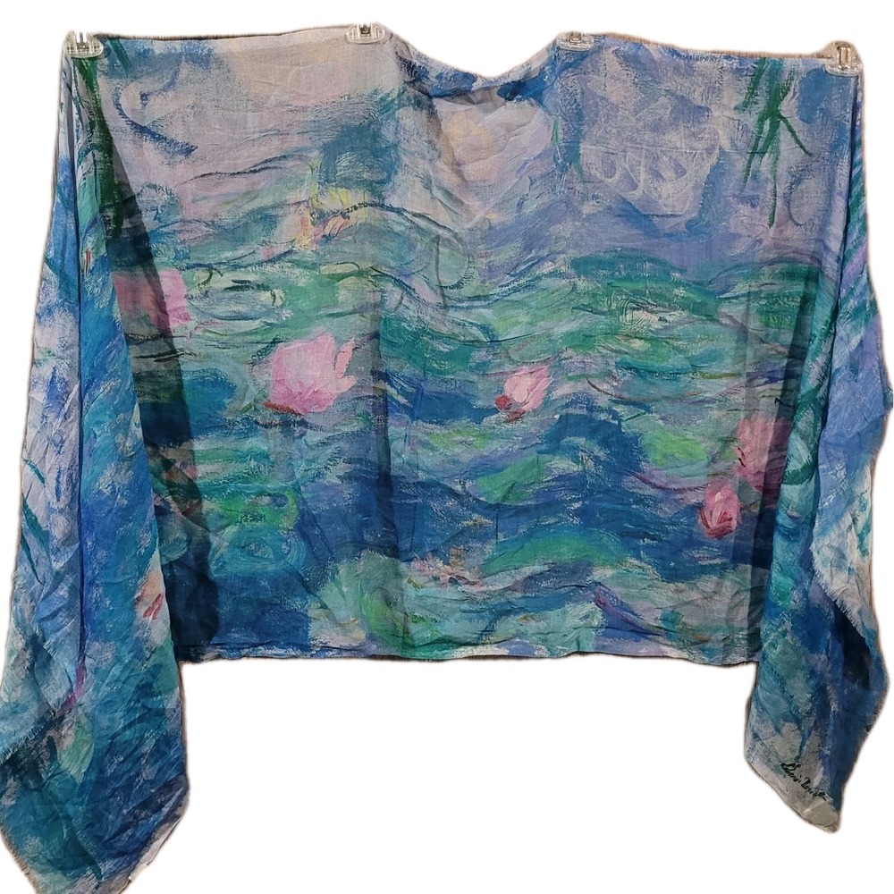 Claude Monet Water Lilies Scarf Frayed Art Cotton Modal Maison Et Jardins